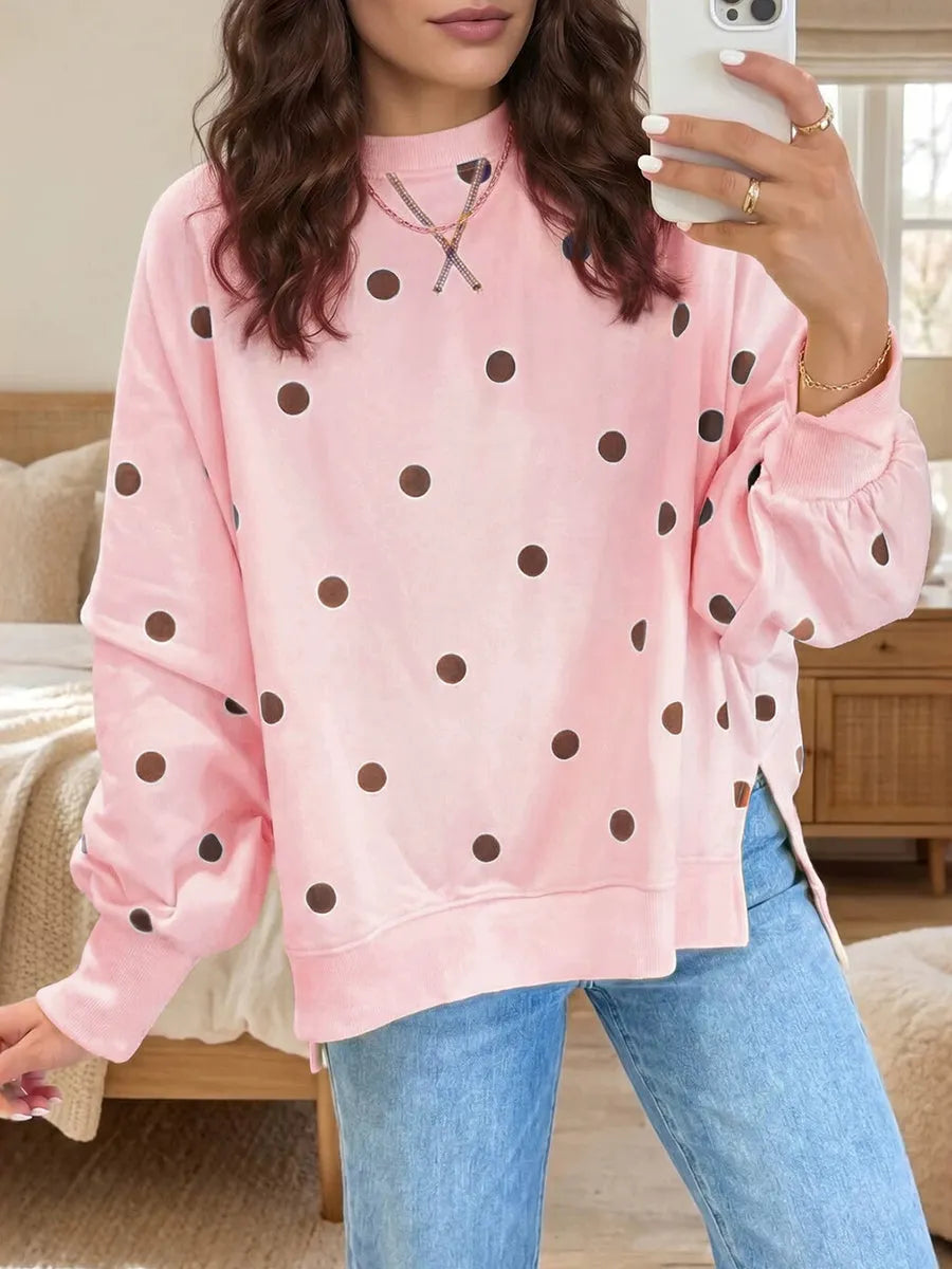Felpa donna a pois con vestibilità ampia e stile casual