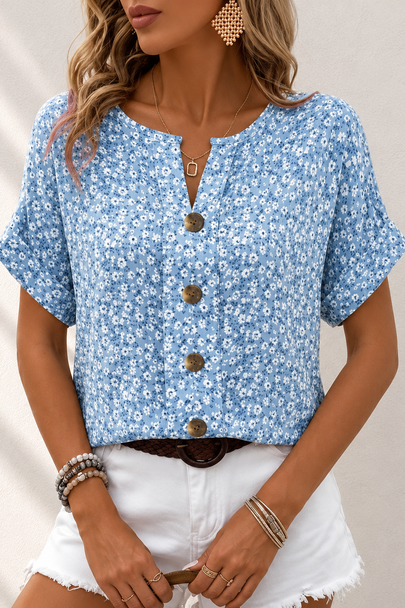 Blusa donna floreale con bottoni frontali