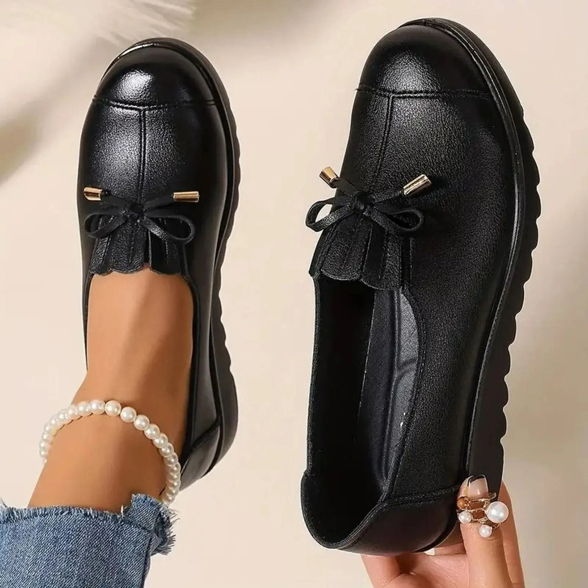 Mocassini donna con fiocco e suola platform