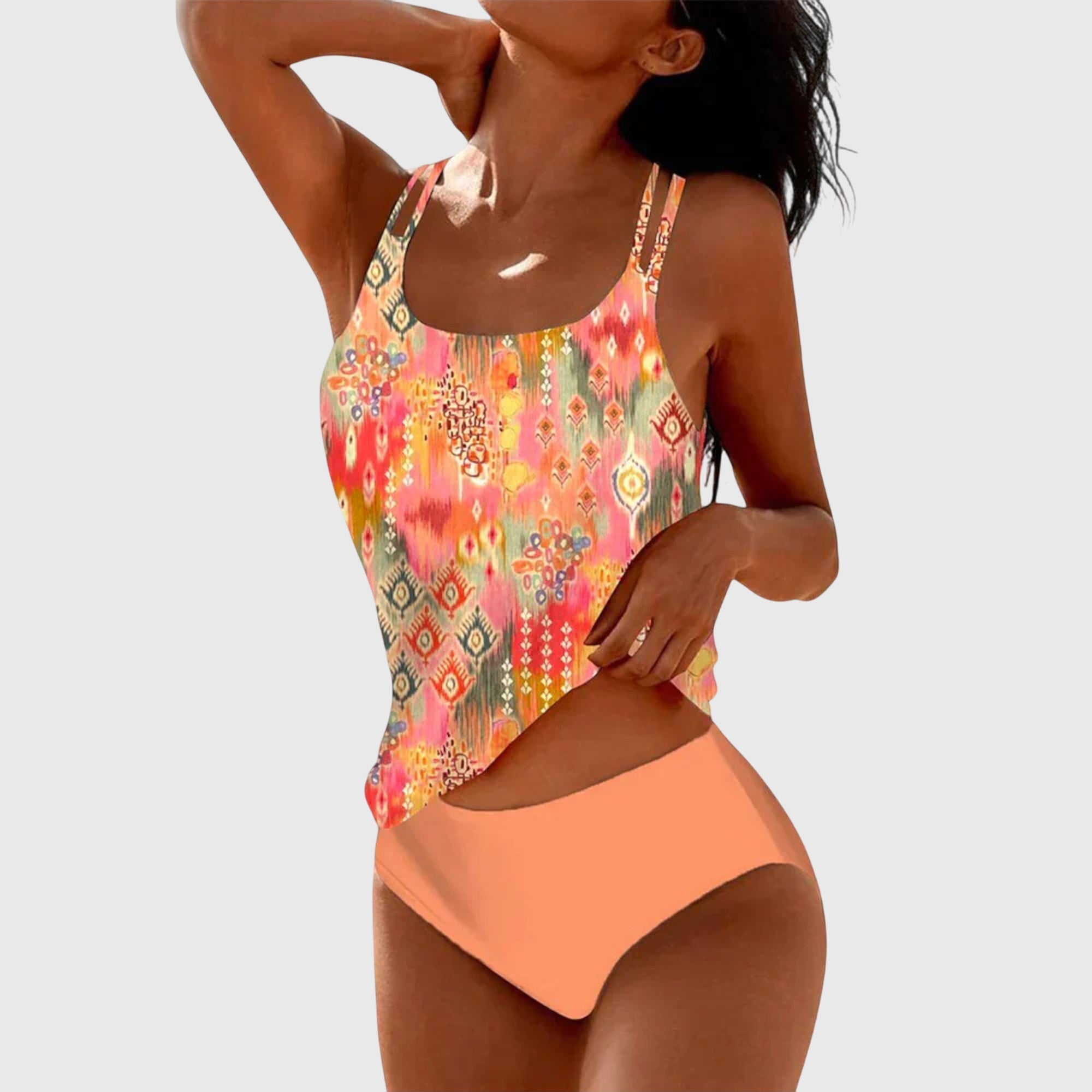 Tankini donna elegante con stampa mandala e slip alto