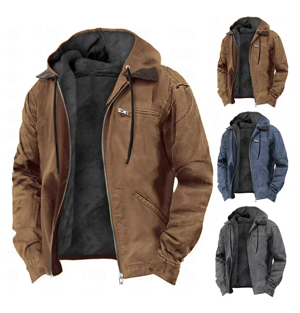 Giacca uomo con cappuccio e zip foderata in pile
