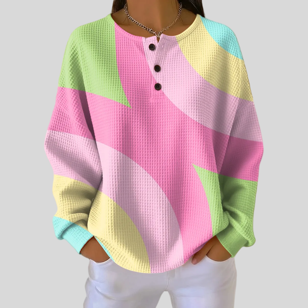 Felpa donna goffrata color-block con bottoni decorativi