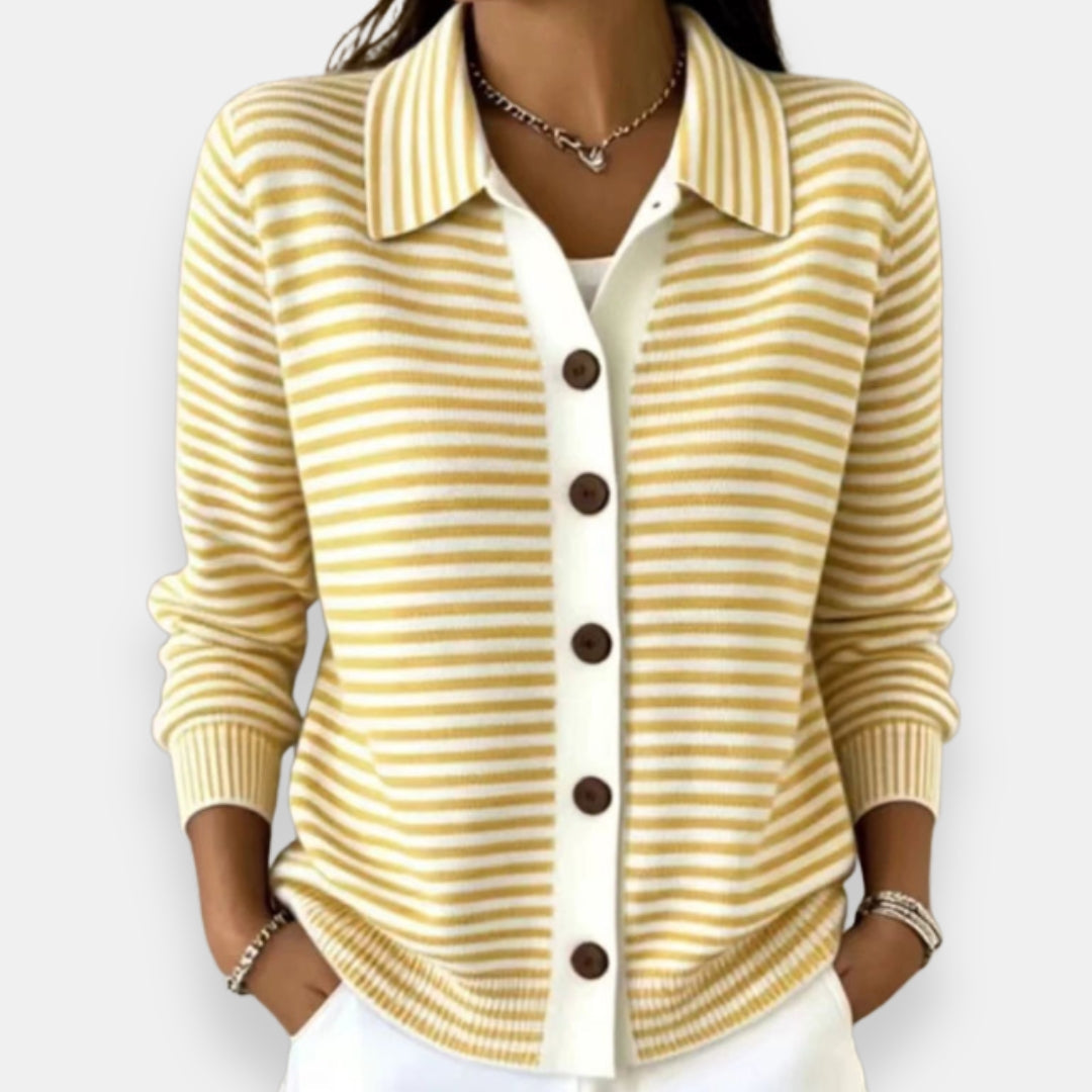 Cardigan donna a righe con bottoni e colletto classico