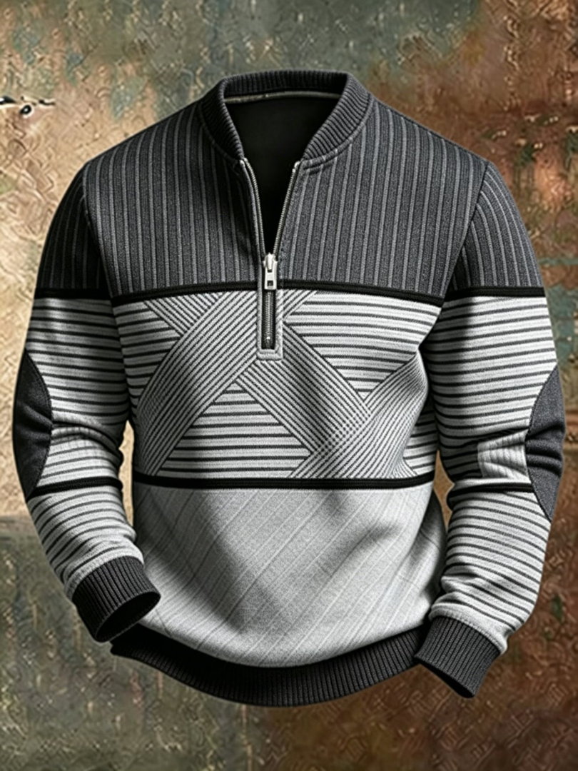 Maglione uomo in poliestere con collo alto e mezza zip