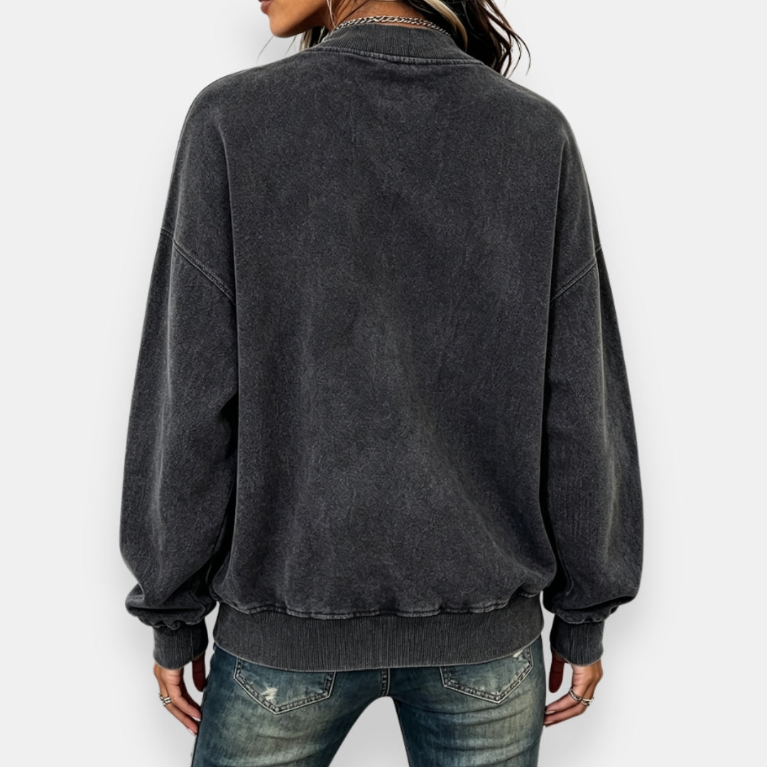 Felpa donna oversize con zip diagonale ed effetto vintage