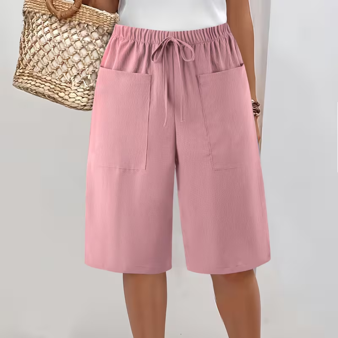 Pantaloni bermuda donna con tasche grandi e cordino regolabile