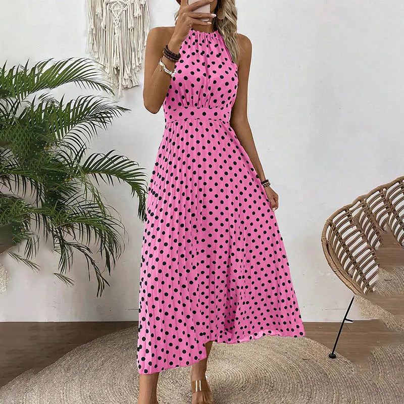 Abito maxi donna a pois con collo halter