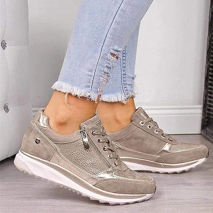 Sneakers donna con zip laterale, lacci e suola ammortizzata