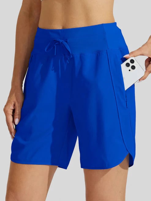 Shorts sportivi donna a vita alta con cordino e tasche