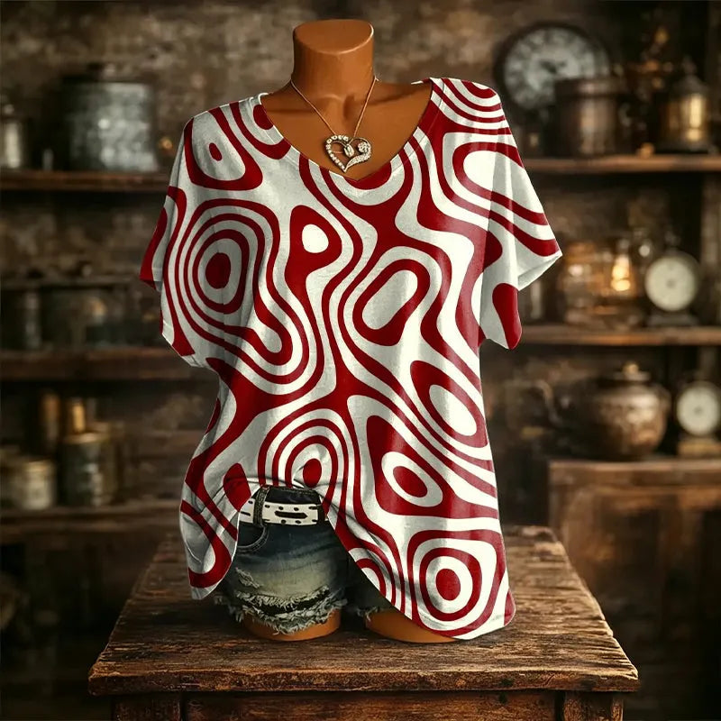 T-shirt donna stampata con scollo a V