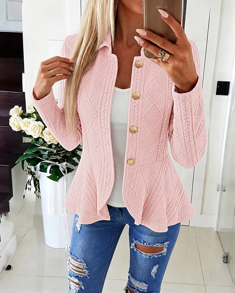 Cardigan donna con motivo chevron e argyle con colletto