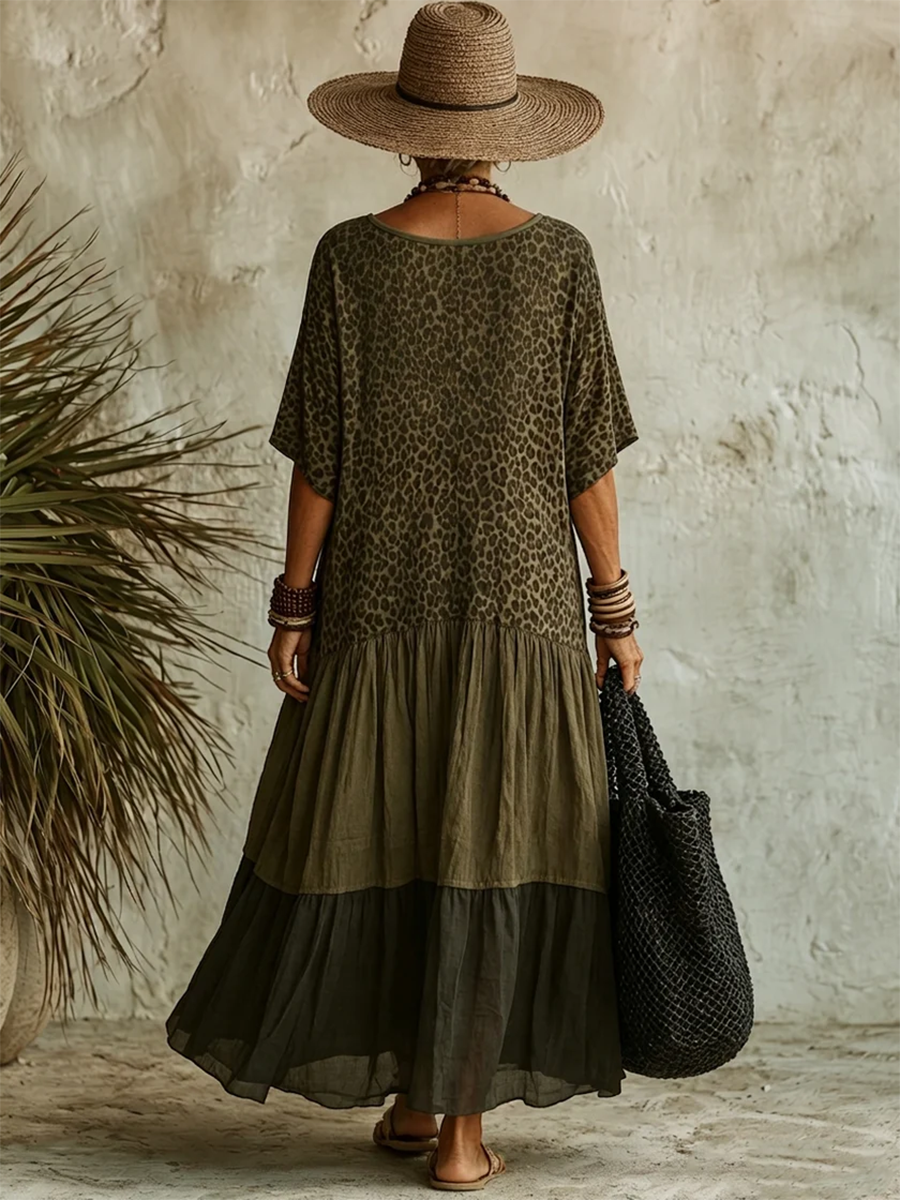 Abito midi da donna boho con stampa leopardata