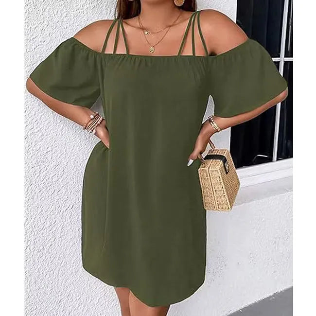 Vestito mini donna con spalle scoperte e spalline sottili