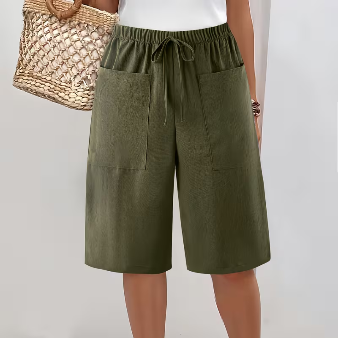 Pantaloni bermuda donna con tasche grandi e cordino regolabile