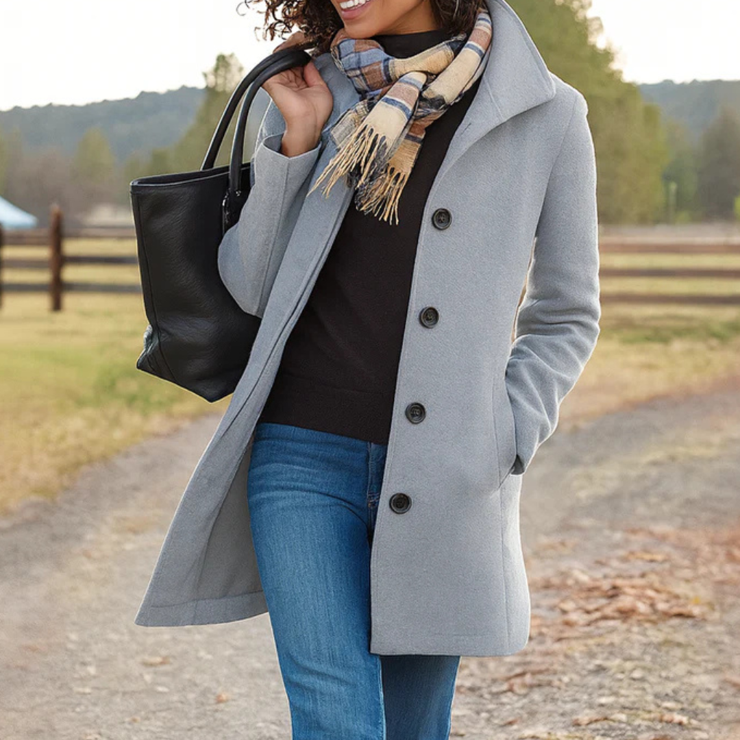 Cappotto lungo donna con bottoni e colletto classico