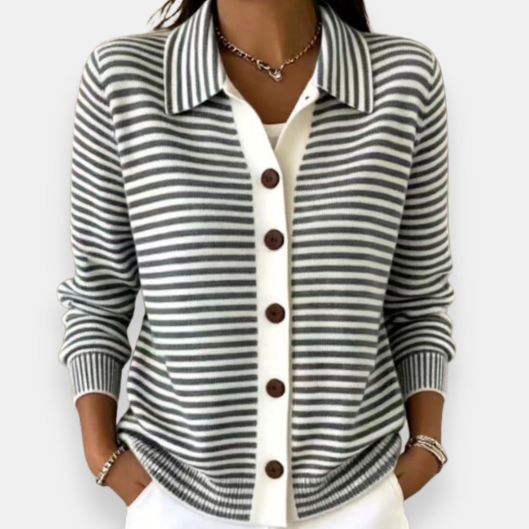 Cardigan donna a righe con bottoni e colletto classico