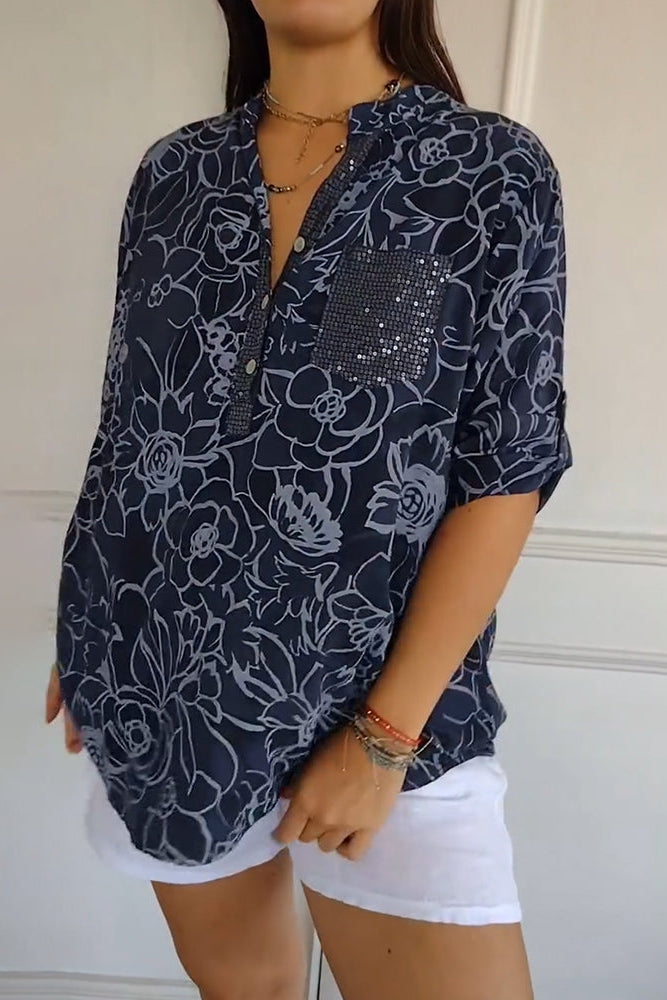 Camicia donna in pizzo floreale con colletto aperto