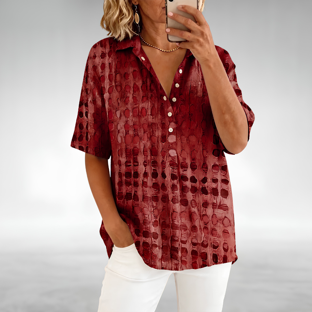 Top donna traforato casual con colletto e bottoni