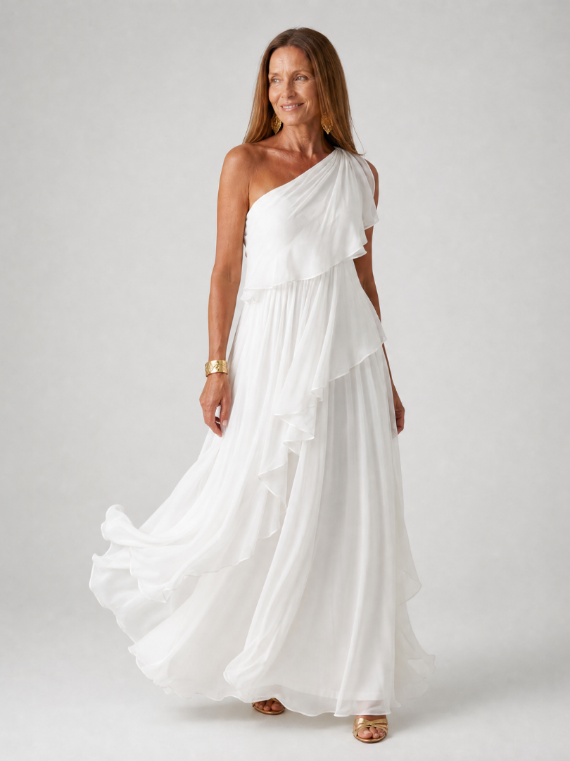 Abito donna maxi monospalla con volant