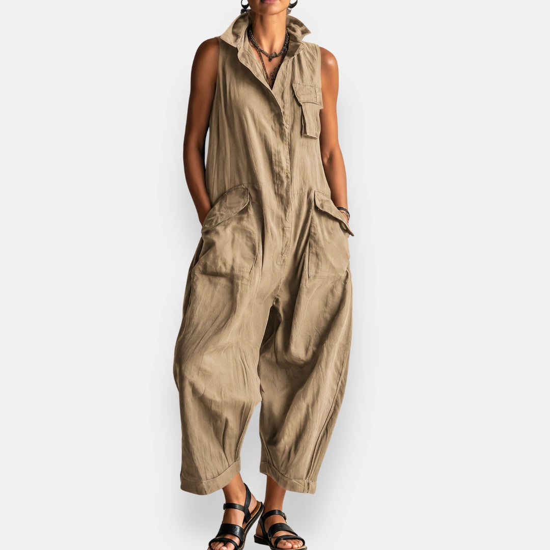 Tuta donna oversize senza maniche con tasche utility