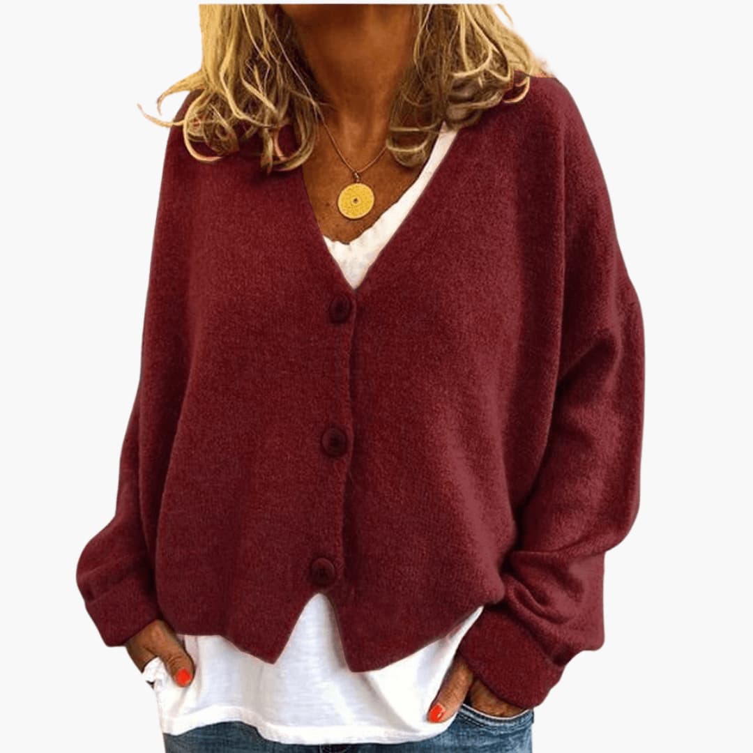 Cardigan donna in maglia con bottoni e vestibilità casual