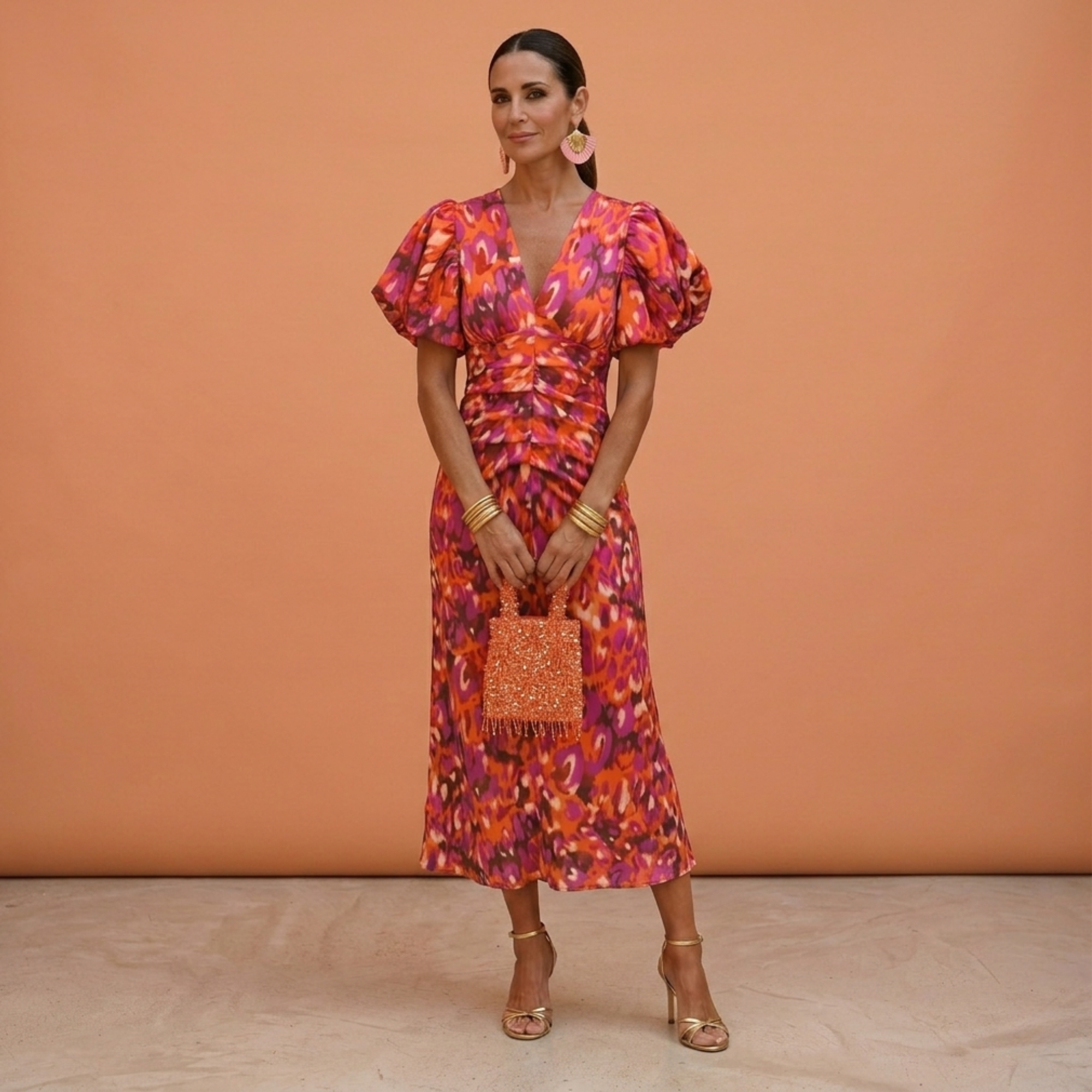 Vestito Donna Scollo a V con Maniche a Sbuffo – Abito Primavera Estate