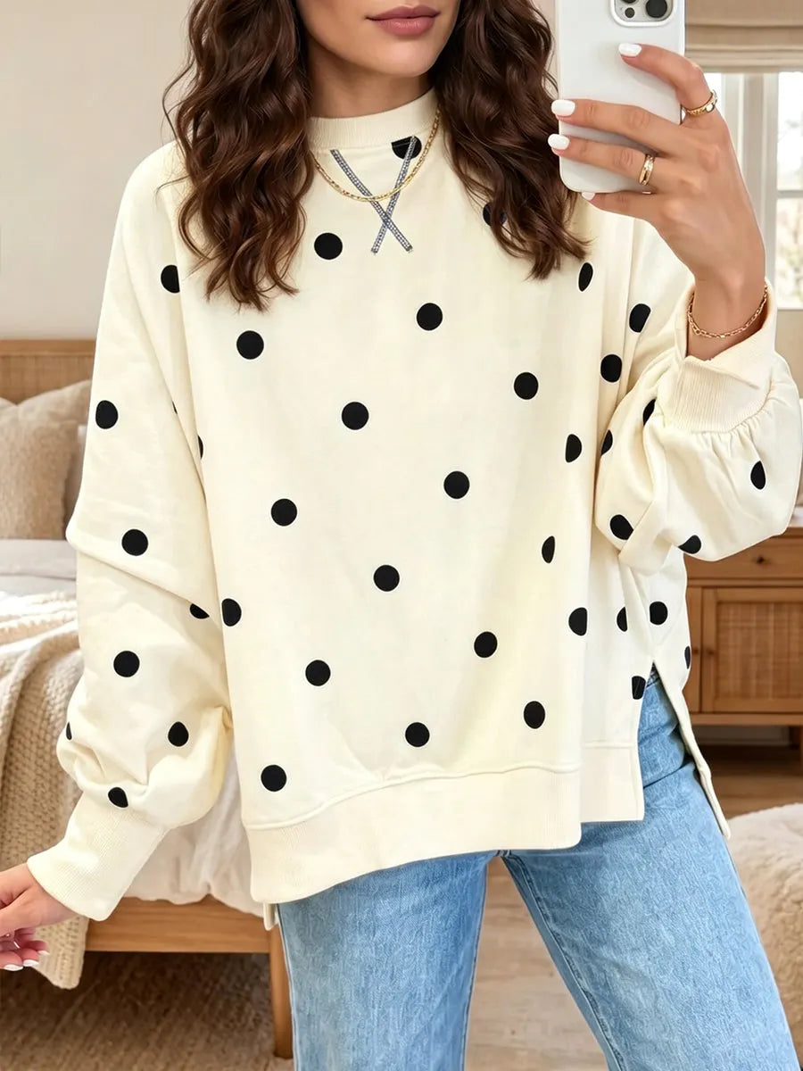 Felpa donna a pois con vestibilità ampia e stile casual