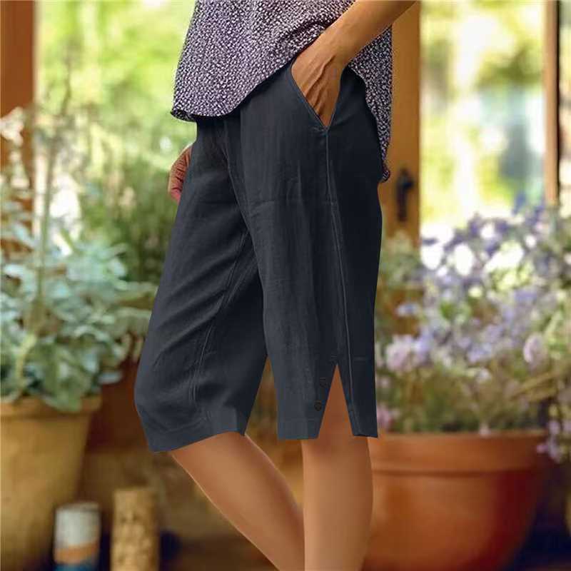 Pantaloni capri donna leggeri con tasche laterali