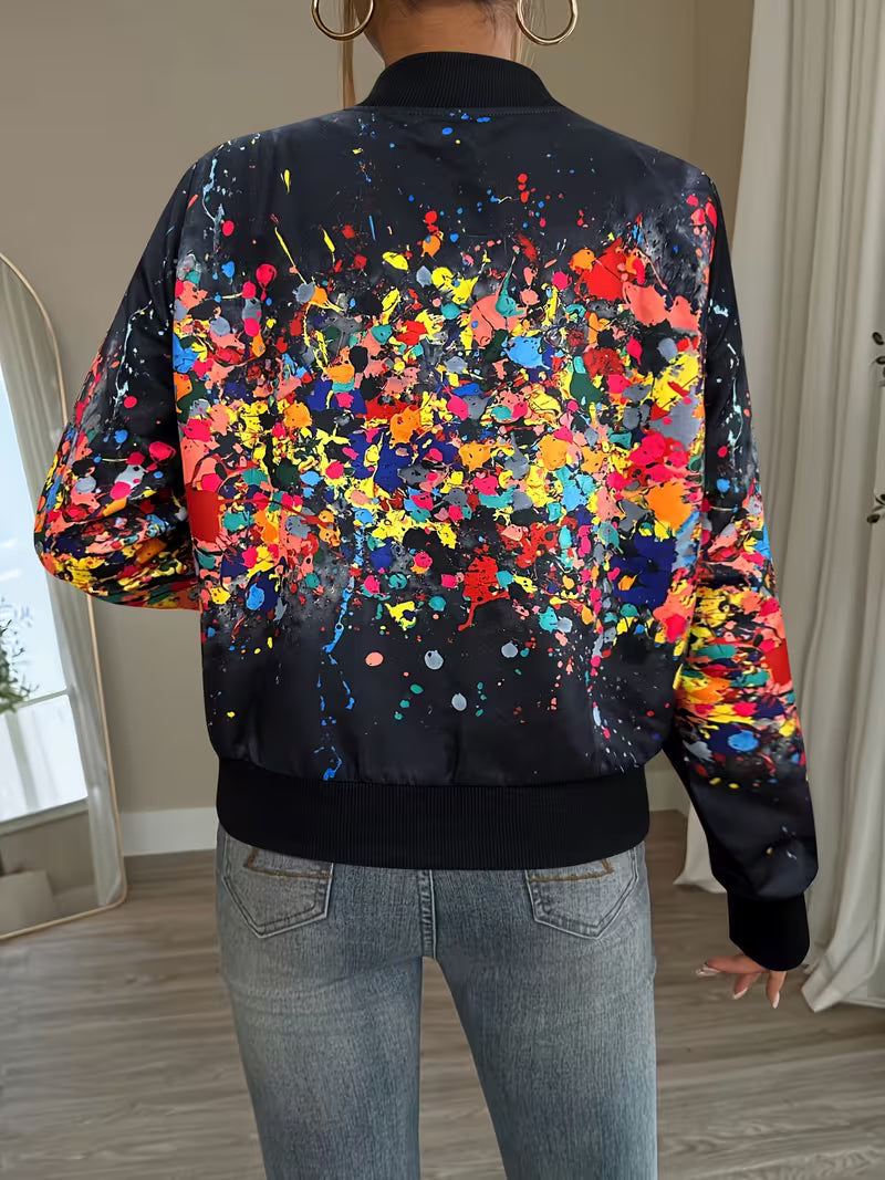 Giacca bomber donna stampata con zip e dettagli a contrasto