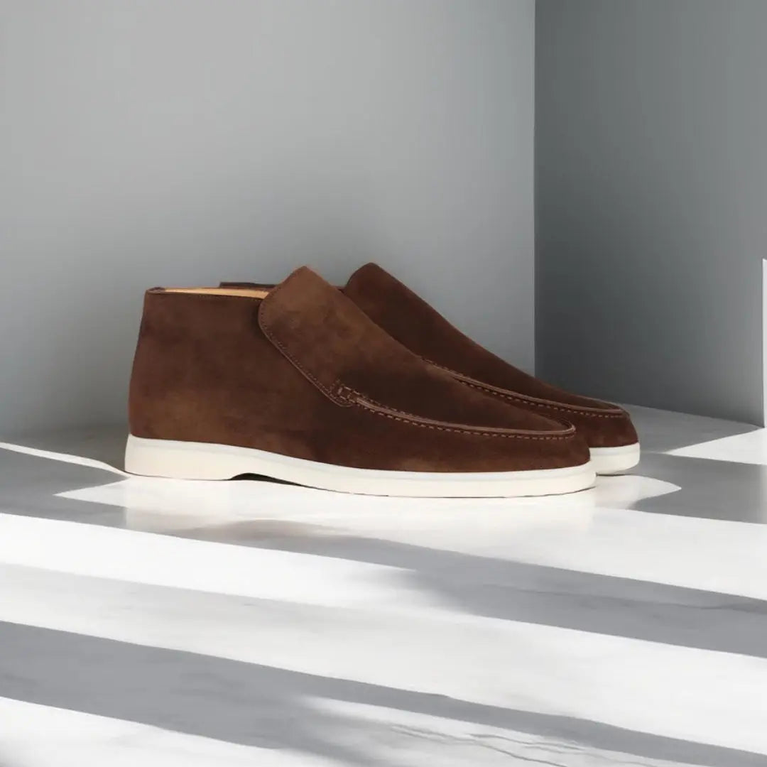 Mocassini uomo in suede con cuciture slip-on