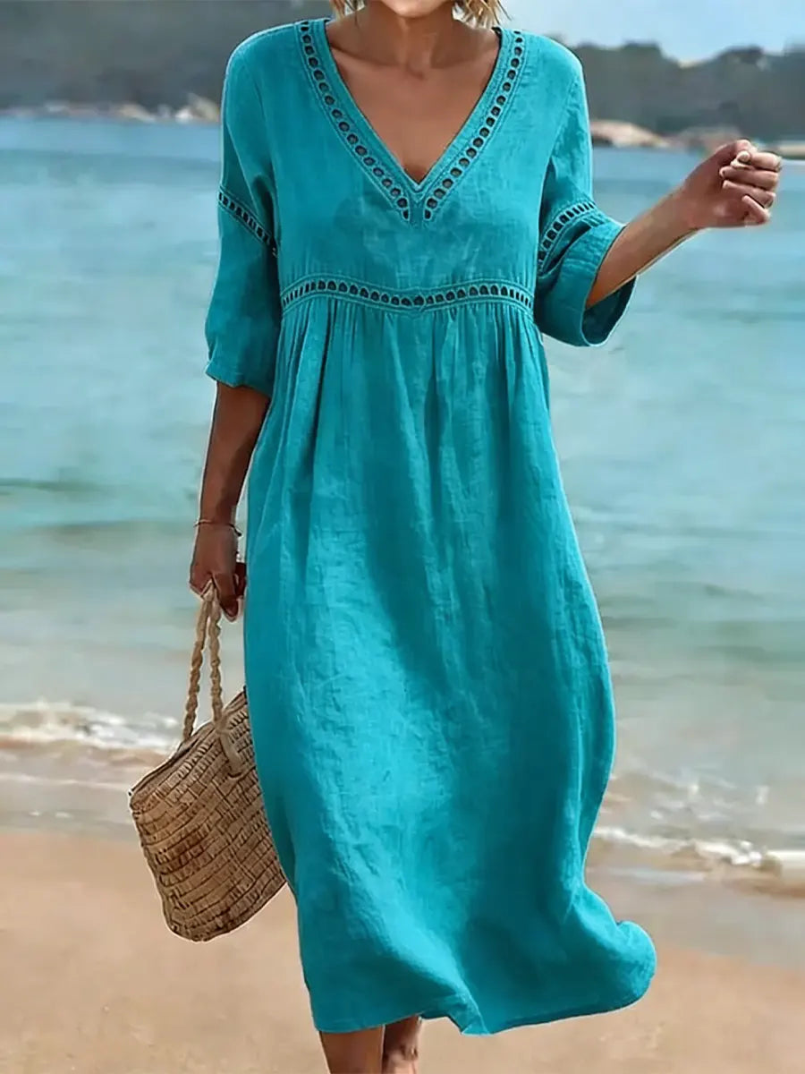 Abito estivo da donna in cotone con scollo a V