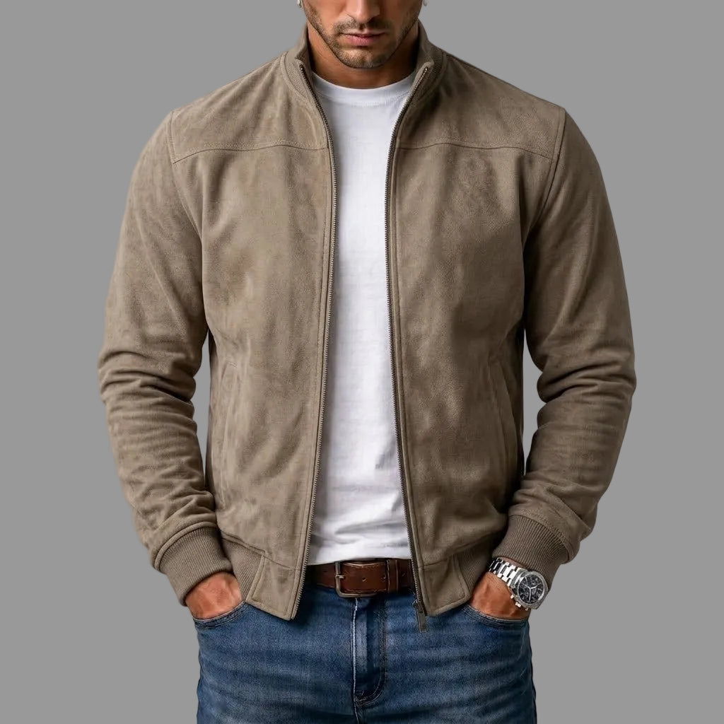 Giacca uomo effetto scamosciato con zip e collo alto