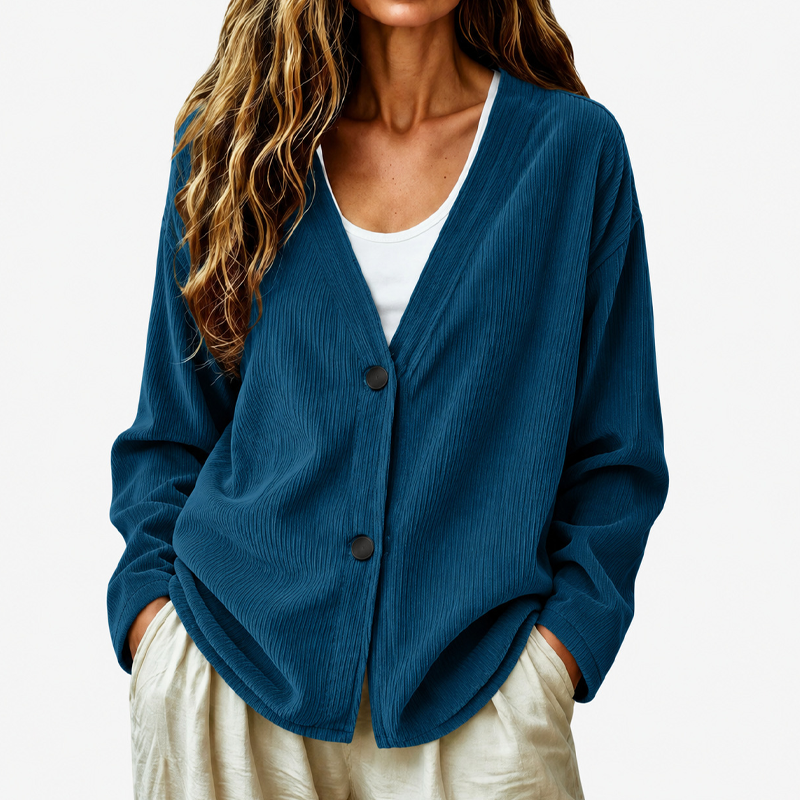 Cardigan donna a coste con scollo a V e bottoni
