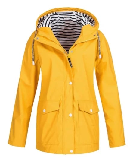 Giacca impermeabile donna con cappuccio e tasche frontali