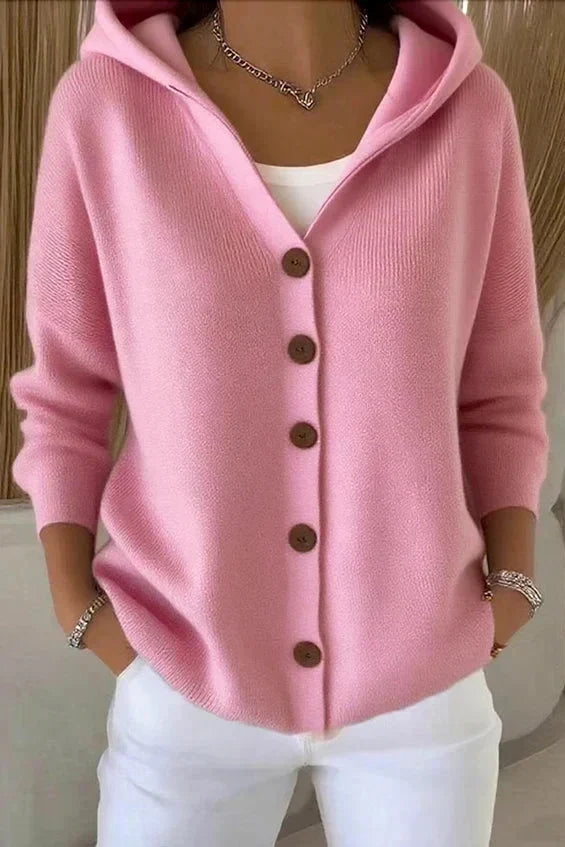 Cardigan donna con cappuccio e bottoni frontali