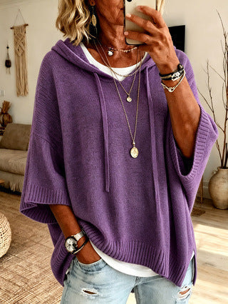 Maglione donna oversize con cappuccio e maniche ampie