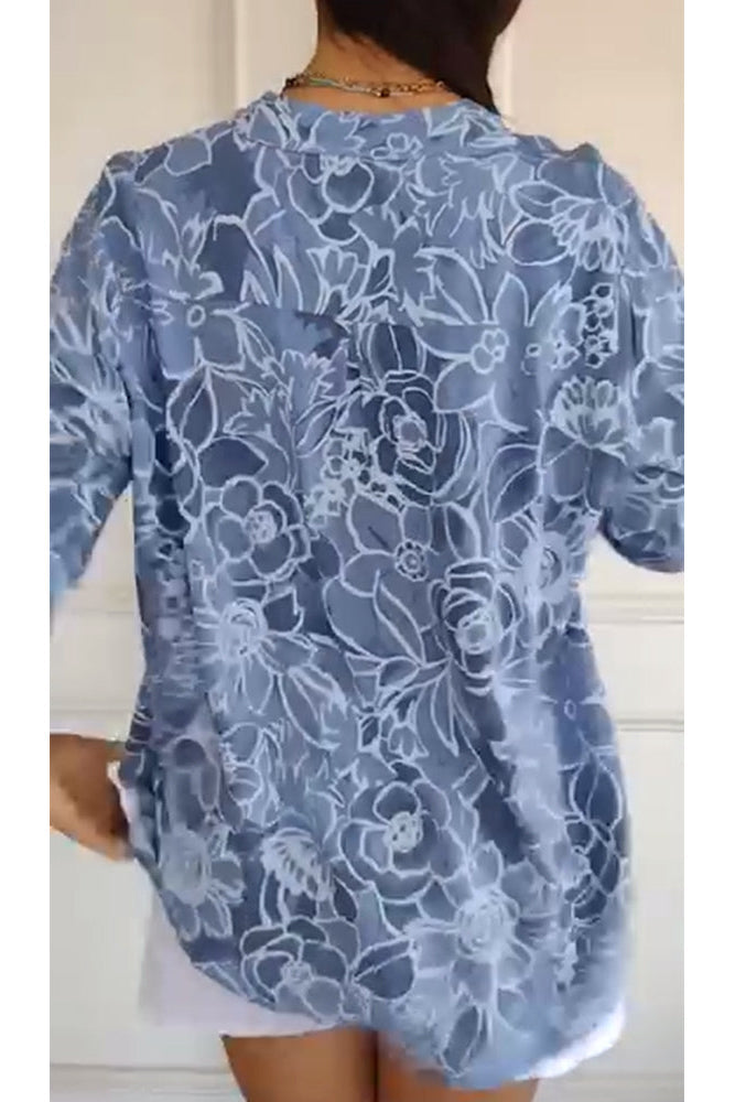 Camicia donna in pizzo floreale con colletto aperto