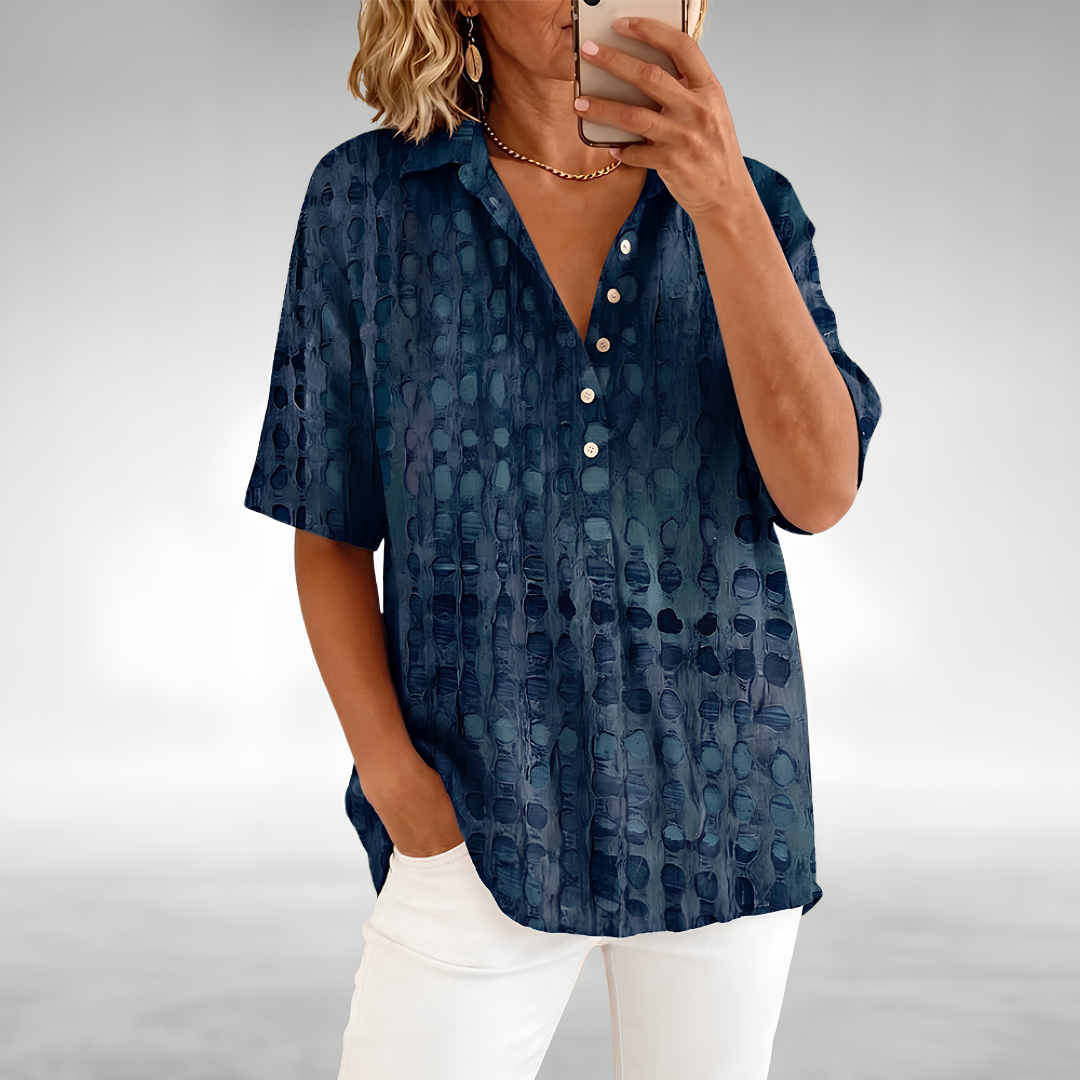 Top donna traforato casual con colletto e bottoni