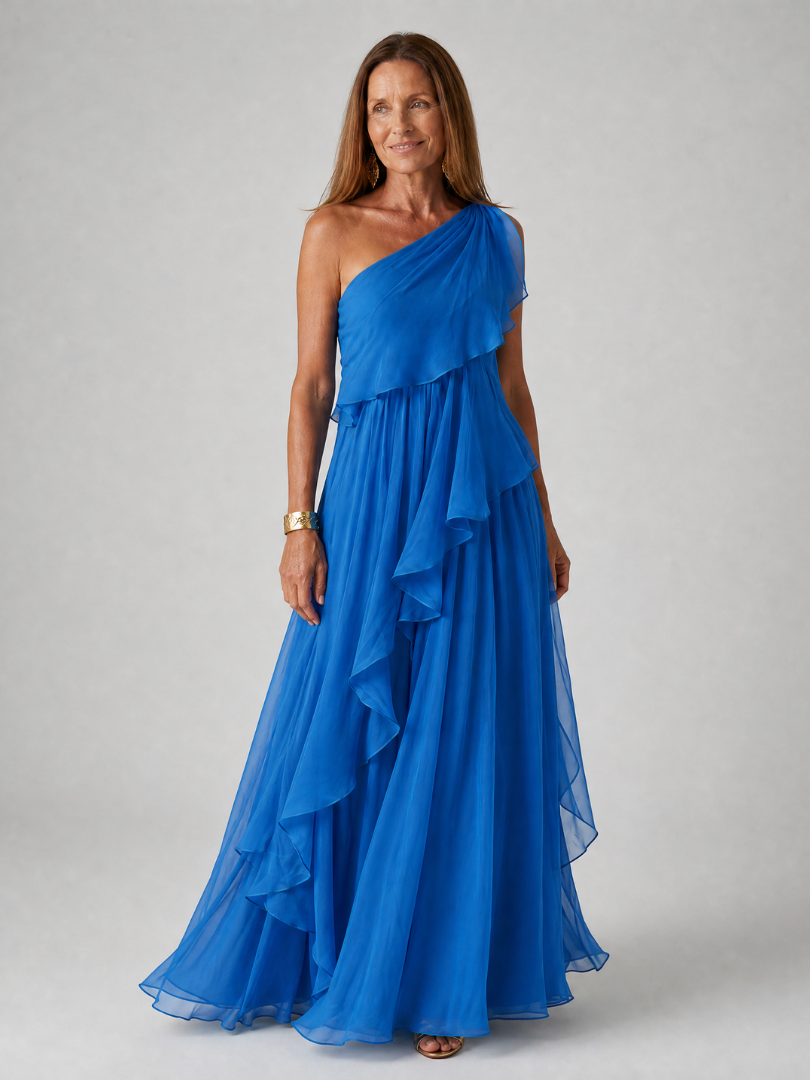 Abito donna maxi monospalla con volant