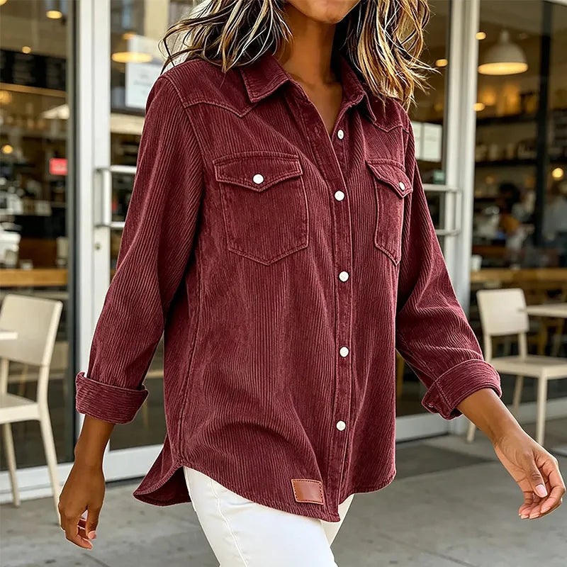 Camicia donna in velluto a coste con bottoni e tasche