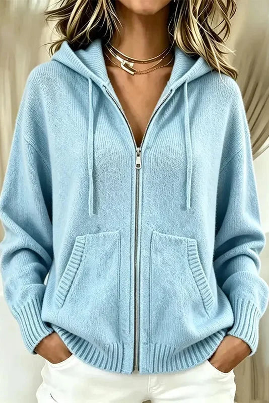 Cardigan donna con zip e cappuccio in maglia morbida
