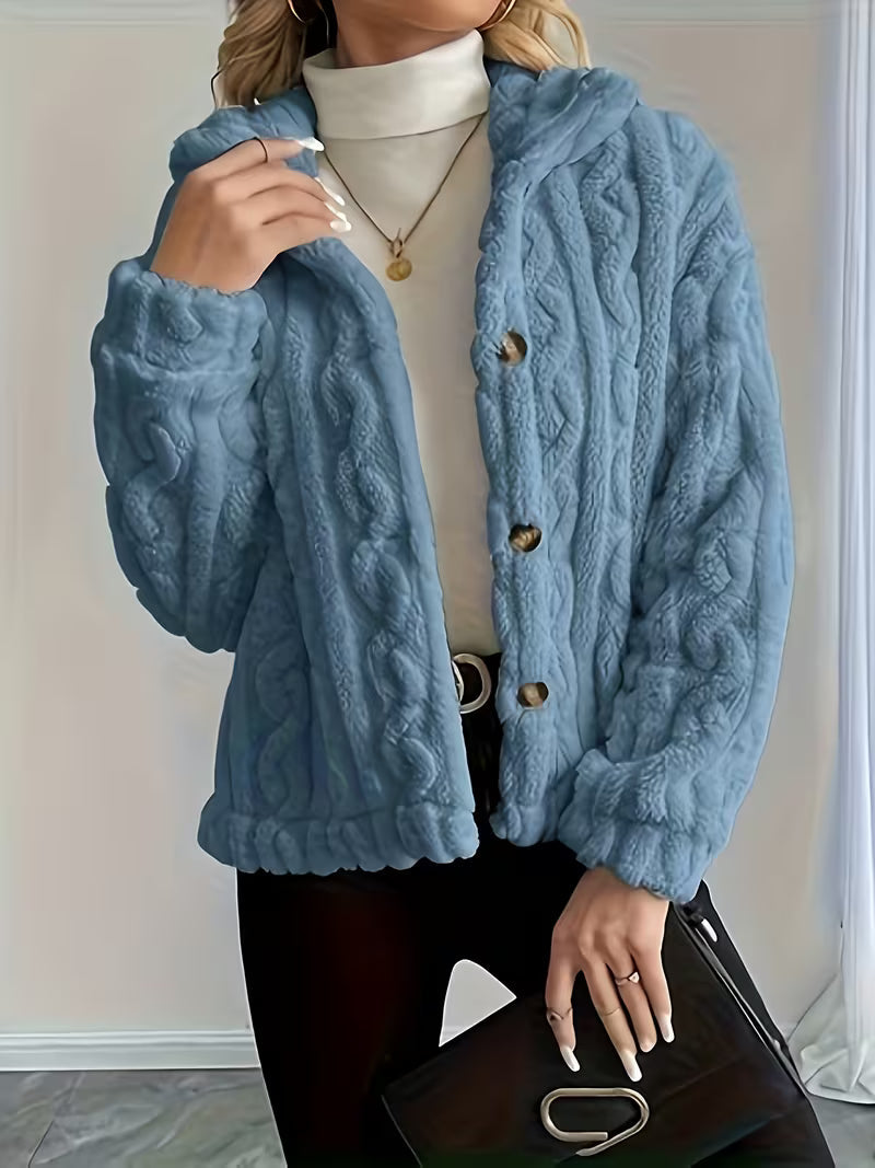 Giacca teddy donna con cappuccio e bottoni