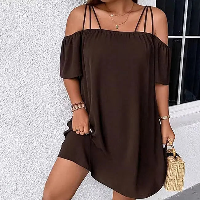Vestito mini donna con spalle scoperte e spalline sottili