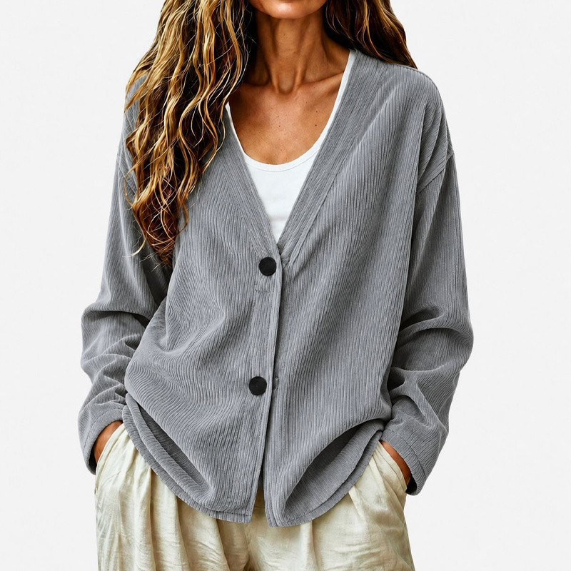 Cardigan donna a coste con scollo a V e bottoni
