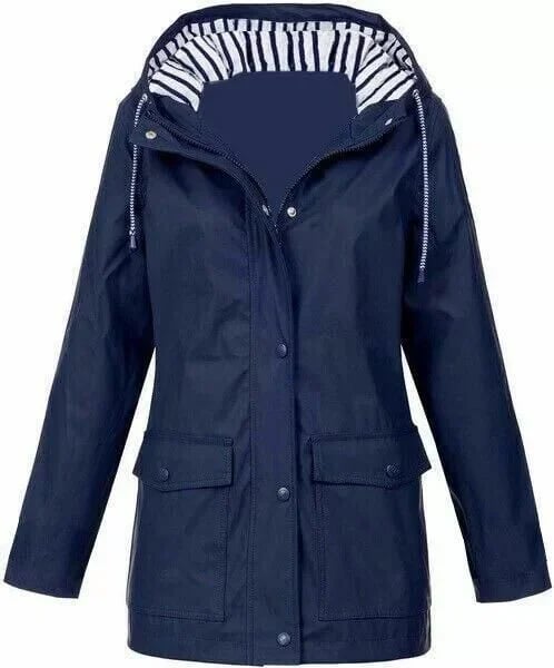 Giacca impermeabile donna con cappuccio e tasche frontali