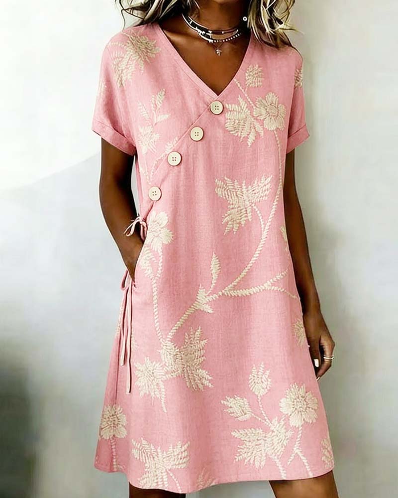 Abito donna floreale con scollo a V