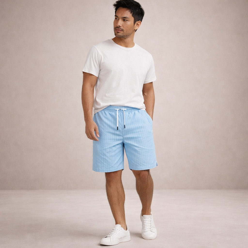 Shorts uomo estivi in lino con vita regolabile