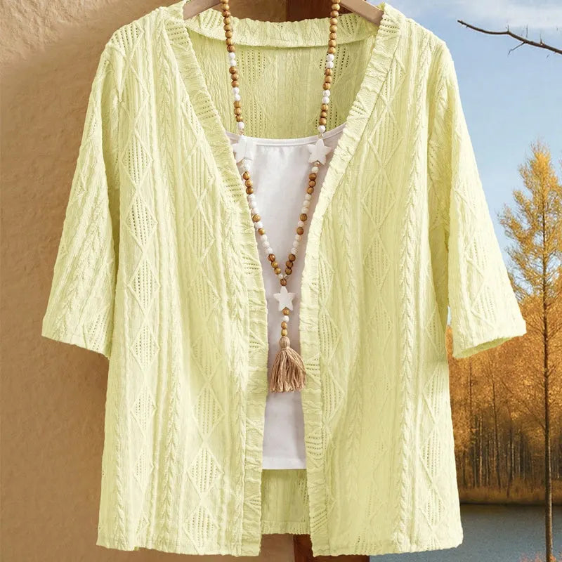 Cardigan donna traforato con maniche 3/4