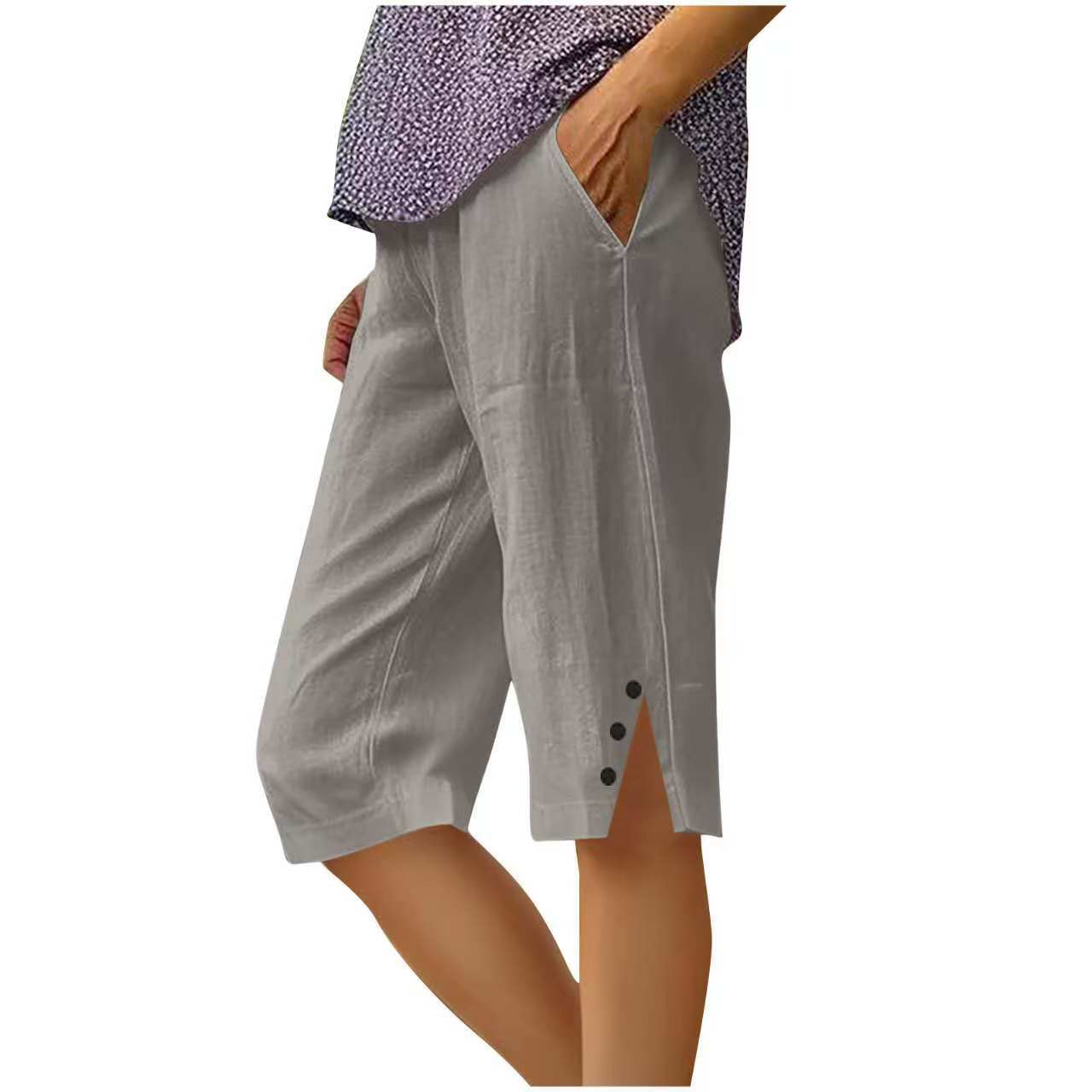 Pantaloni capri donna leggeri con tasche laterali