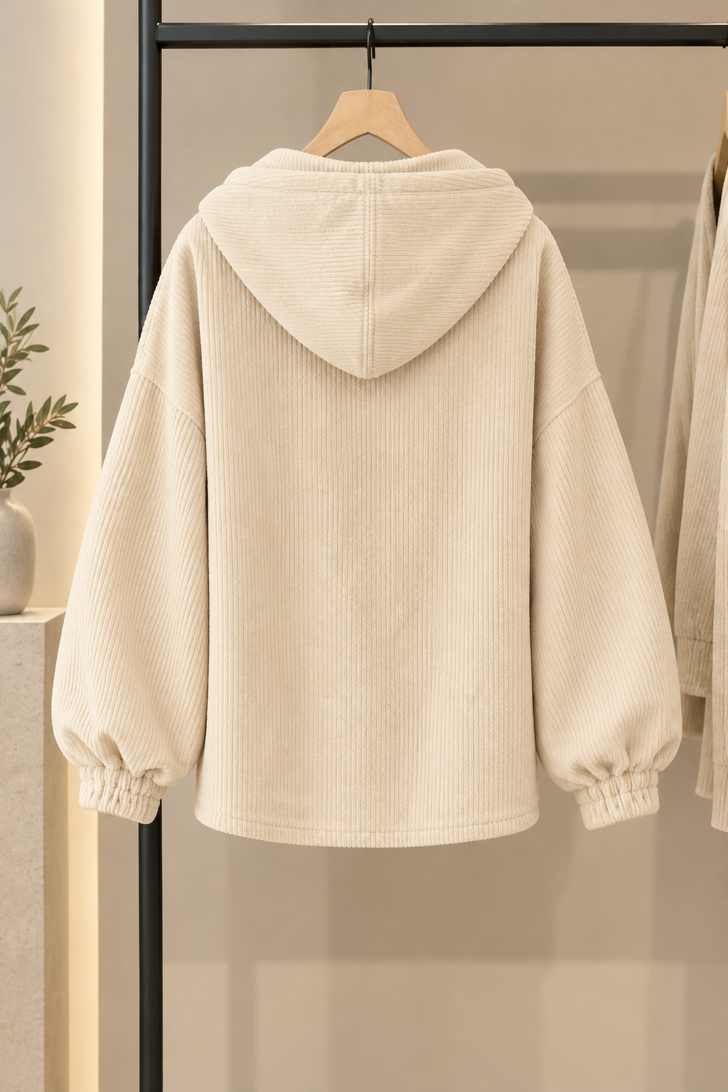 Giacca donna oversize in velluto a coste con cappuccio